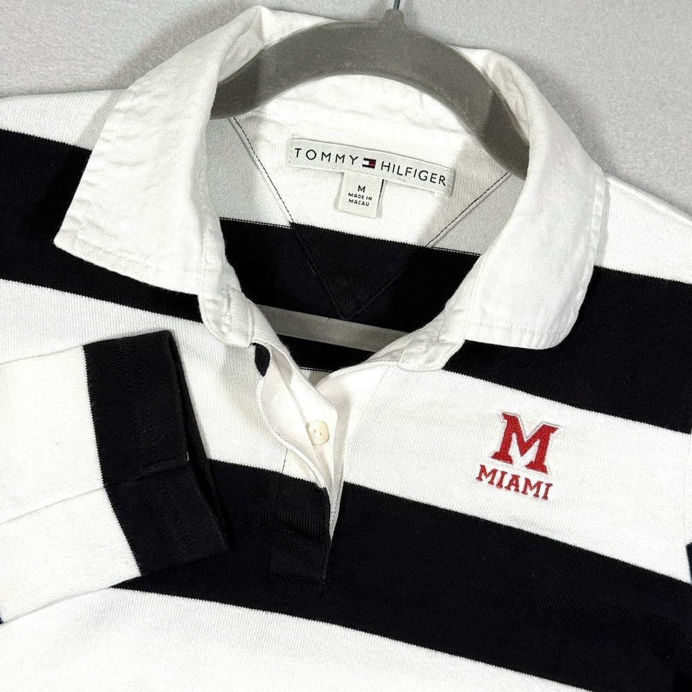 Vintage Tommy Hilfiger Rugby Top Womens Medium Miami Bold Stripe Polo Y2K Slim